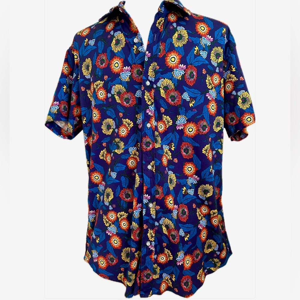 STEELE Men’s Aloha Shirt Bold Multicolor Floral 100% Cotton Size Large